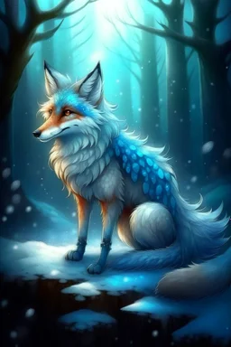 Fable Glimmerfox has a sleek and graceful body, covered in soft, shimmering fur that changes color depending on her mood or surroundings. Her eyes are large and expressive, reflecting the magic and mystery of the Feywild, as she glides with a Grace of nobility among the Winter Court of the Fey