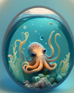 A cute little octopus in a small circular fish tank.