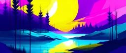 Landscape illustration with purple, yellow and cyan colors