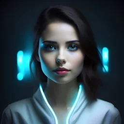portrait of young attractive brunette danish woman from the future