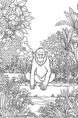 Outline art of monkey in a garden