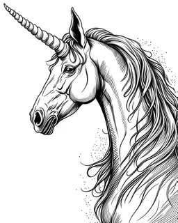 b/w mock up unicorn page low detail correct character white background wide mane