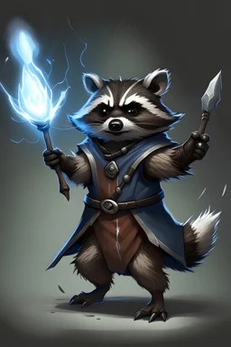 Raccoon wizard wielding lightning
