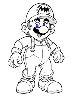 mario coloring page, full body (((((white background))))), only use an outline., real style, line art, white color, clean line art, white background, Sketch style