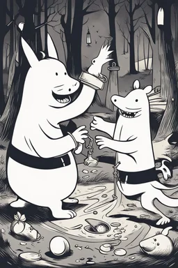 Moomins fighting drunkenly