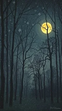 Georges Seurat Painting style for a wood under the full moon