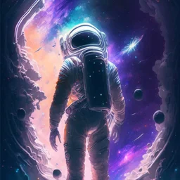 An astronaut lost in the galaxy whose soul is pulled from his body by the god of the galaxy in exchange for seeing his love one last time, digital art, anime, 4k, high resolution. full detail.