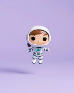 pop mart's space molly cosmonaut figurine, floating on solid background color