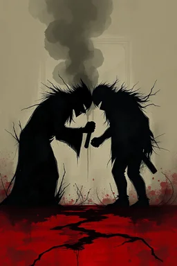 a distressing, abstract image of two shadows preparing to fight to the death