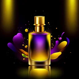 Create gold rainbow perfume dark purple background