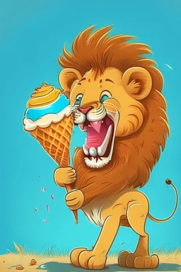 Cartoon lion eating ice cream