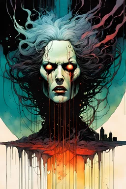 a surreal portrait of the inner workings of her disturbed mind as a nightmarish charnel house of screaming pain , in the comic book style of , Bill Sienkiewicz, , Jean Giraud Moebius , and Alex Pardee muted natural color, sharp focus, ethereal , dark and foreboding