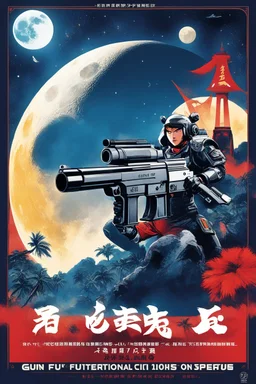 Poster of the GUN-FU international competition of September 2025. Location: the Moon Main illustration is a high res photo by John Woo