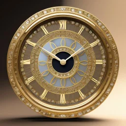 crystal ornate round clock with a transparent body, gold sand, transparent, rococo, Artstation, intricate detailed 8 k, ornate and jewels,