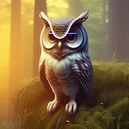 Hyper realistic Owl in forest, macro lens blur, photorealistic,studio lighting, sharp focus,masterpiece,night, unreal engine 5, octane render