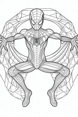 outline art An evolved Spider Man . Superman . Agile, strong, sophisticated.cinematic lighting, high resolution 3D render art coloring pages with witch, white background, Sketch style, full body, use outline, Mandala style, clean line art, white background, no shadows and clear and well