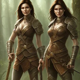 dungeons and dragons, female human, druid, brown hair, brown eyes, full body, realistic face, short hair, hair tied back, large nose, closed mouth, leather armor, face scars, tan skin