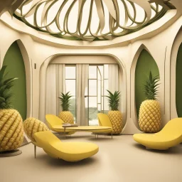 A tourist resort in the shape of a pineapple, interior design, section