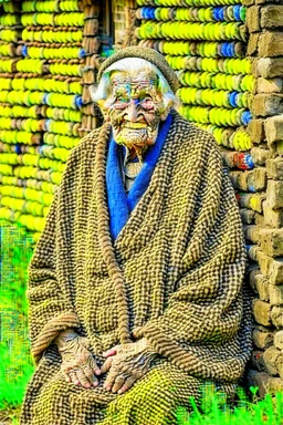 old russian woman outside of her shack