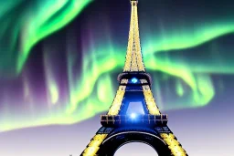 Eiffel tower made from diamonds , aurora & flying cars