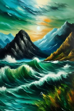 ارسم لوحة فنية من الطبيعة والبحر والجبال