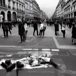 pencil black and white dead people dancing in the streets of paris