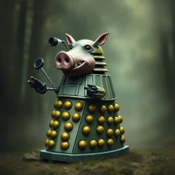 a Dalek in a rubber boar waving for help