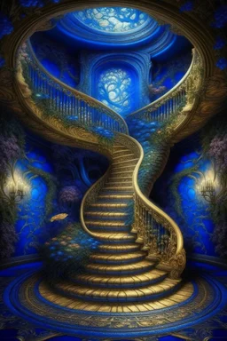 77. Staircase around a mighty tree spiral staircase of lapis lazuli to heaven, Baroque, epoxy sola, covered with flowers, Empire style, Gothic, botanical fantasy, deep drawing, full detail, bright colors, pearls, opal, bottom view, fabulously, incredibly beautiful, colored plaster, powder explosion, colored splashes, hyperrealistic, high resolution, professional photo, fashion magazine