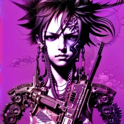 beautiful punk girl, hyper detailed, intricately detailed, illustration by <kilian eng> <Yoji Shinkawa>, purple tones,