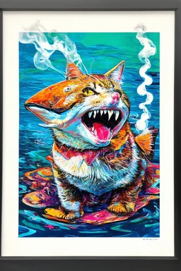 smoking shark cat fish in the style of warhol