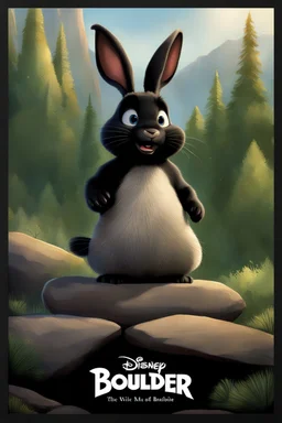 Movie poster for a Disney-Pixar film called "Boulder". It is about a thick black rabbit.