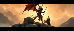 balrog on bridge with full body dhalsim gandalf as dark brazilian woman , airbrush and pen outline