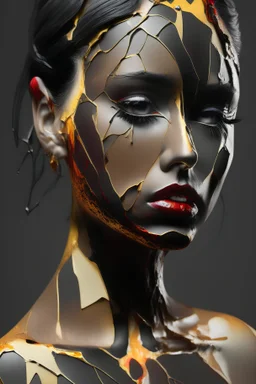 AI shattered glass marble black art woman body art gold mettalic expose art realisticv2 surrealism 4k resolution art