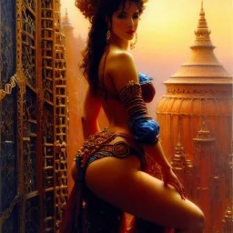 Drawing of beautiful face,'beautiful booty,Busty Alcina Dimitrescu',intense stare, ancient skintight armor, balanciaga fashion clothe painting by gaston bussiere, greg rutkowski, yoji shinkawa, yoshitaka amano, tsutomu nihei, donato giancola, tim hildebrandt,KyuYong Eom,Ren Wei Pan Oil on canvas, cinematic composition, extreme detail,fit full head inside picture,16k