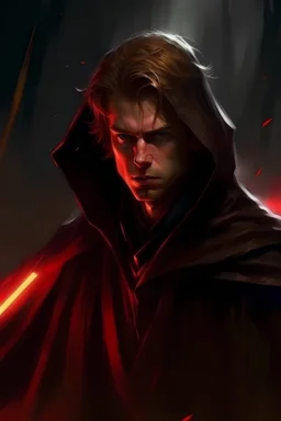 Dark Anakin in trench coat using red lightning.