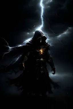 a dark lord in a lighting storm going thru the body
