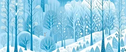 A light blue winter forest with falling snowflakes designed in German folk art