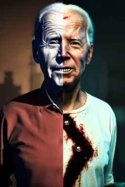 Ultra realistic image, joe biden zombie, zombie performance, skull, green blood, torn arm, night, smooth color, waist up view, thriller style, dark ambient, highly detailed, White House background, concept art, unreal engine 5, god rays, ray tracing, RTX, lumen lighting, ultra detail, volumetric lighting, 3d, finely drawn, high definition, high resolution.