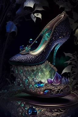 dark fantasy, intricate cover, a whimsical fairytale, slipper made of glass