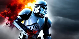 apocalypse, chaotic, magnificent, realistic, colorful, massive, epic, ray tracing, cinematic, 8k, HD, Ultra High Definition, photo film, film grain, hyper-detailed, storm trooper covered in blood