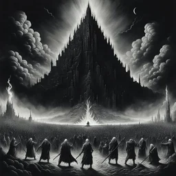 Create a monochromatic Black Metal album cover of the cities of Sodom and Gemorah burning