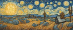 clean and renewable energy with turbines and solar pannels for a better future drawn by Van Gogh