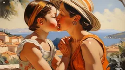 cote d'azur mother kissing a child painting neoclassism zoom out