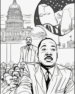 Outline art for coloring pages with MARTIN LUTHER KING JR. , white background, sketch style, only use black outline, white background, no shadows and well and clear outline , white background, sketch style, only use black outline, white background, no shadows and well and clear outline