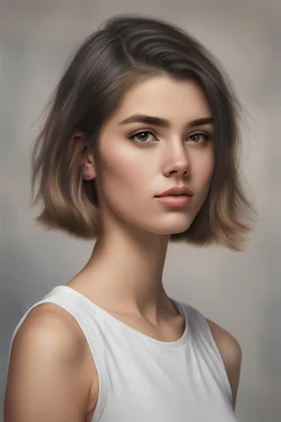 a realistic 19 year old spanish girl portrait,Skunk stripe, two-tone dye job, Gemini hair,short hair