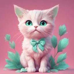 A delightful and adorable cartoon illustration featuring a cute mint-colored cat against a charming pink background, (delightful illustration:1.4), (adorable cartoon cat:1.5), (charming pink background:1.3), (expressive mint hues:1.2), inspired by the styles of cute cartoon artists, trending on ArtStation, Intricate, Sharp focus, vibrant lighting, (whimsical:1.4), (playful ambiance:1.3), (lush fur details:1.5), Cartoon, Masterful, Captivating, High Detail, Cinematic view