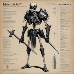 ConceptSheet: AD&D monster skeleton warrior, with statistics [by Jeff Dee]