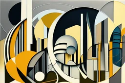 abstract cityscape in the style of Barbara Hepworth