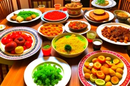 لقطة لوجبة منزلية شهية مع مجموعة متنوعة من الأطعمة المحلية،