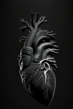Gray human heart, black background